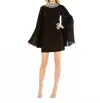 Mac Duggal Rhinestone Neck Cocktail Dress Kimono Sleeve In Black In Black