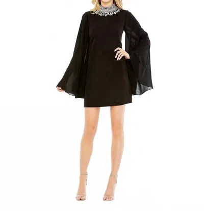 Mac Duggal Rhinestone Neck Cocktail Dress Kimono Sleeve In Black
