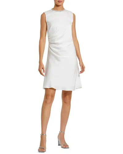 Mac Duggal Rhinestone Neckline Draped Mini Dress In White