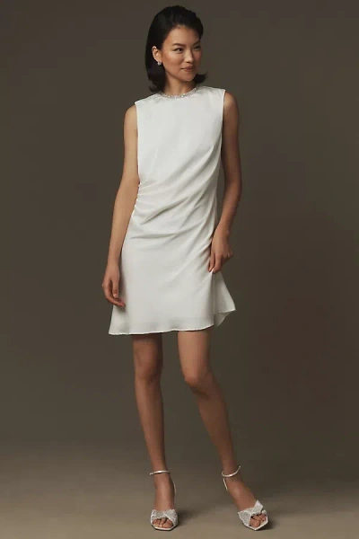 Mac Duggal Rhinestone Neckline Draped Mini Dress In White