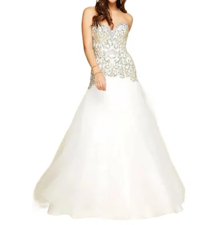 Mac Duggal Rhinestones Embellished Ball Gown In Ivory/gold In White