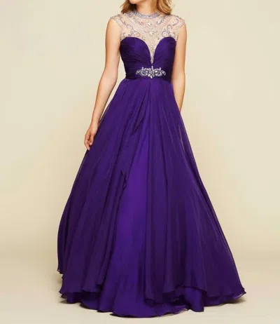 Mac Duggal Rhinestones Embellished Illusion Neck Ball Gown In Purple