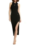 Mac Duggal Rib Knit Collared Sleeveless Fitted Maxi Dress In Black