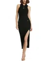 Mac Duggal Rib Knit Collared Sleeveless Fitted Maxi Dress In Black