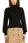 Mac Duggal Ribbed Knit Balloon Sleeve Turtle Neck Sweater In Black