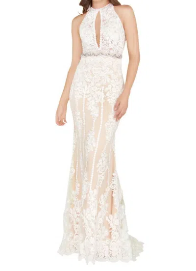 Mac Duggal Risque Sheer Embroidered Gown In Ivory/nude