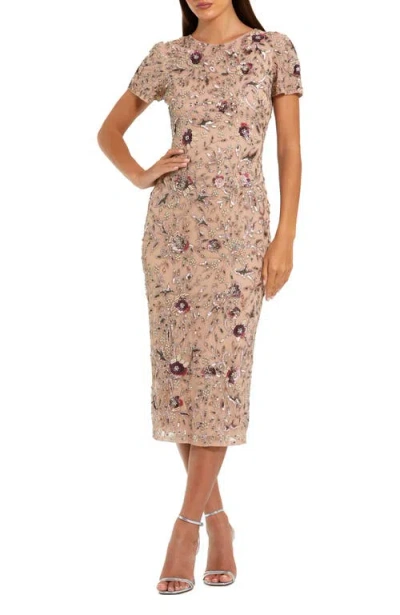 Mac Duggal 10102 Midi Length Cocktail Short Floral Applique Dress In Multi