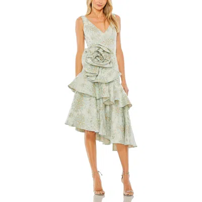 Mac Duggal Rose Detail Asymmetrical Brocade Dress In French Blue