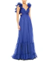 Mac Duggal Ruffle Tiered Cut-out Chiffon Gown In Cobalt