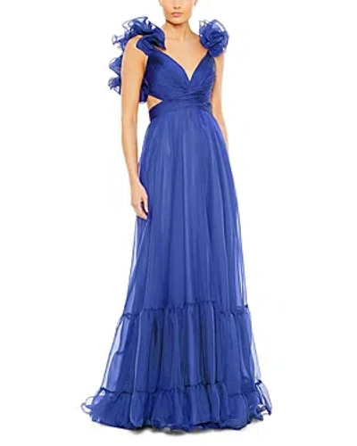 Mac Duggal Rosette Chiffon Gown In Blue
