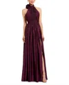 Mac Duggal Rosette Halter Chiffon Evening Gown In Burgundy