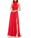 Mac Duggal Rosette Halter Chiffon Evening Gown In Cherry