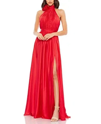 MAC DUGGAL ROSETTE HALTER CHIFFON EVENING GOWN