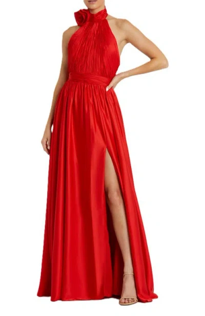 MAC DUGGAL MAC DUGGAL ROSETTE HALTER CHIFFON EVENING GOWN