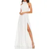 Mac Duggal Rosette Halter Chiffon Evening Gown In White