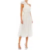 Mac Duggal Rosette One Shoulder Tea Length Dress In White