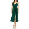 Mac Duggal Ruched Bodice Pleated Dress With Slim Straps In Green