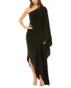 Mac Duggal Ruched Cape Sleeve Gown In Black