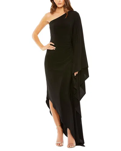 Mac Duggal Ruched Cape Sleeve Gown In Black