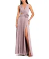 Mac Duggal Ruched Chiffon Sleeveless Gown With 3d Flower In Vintage Lilac