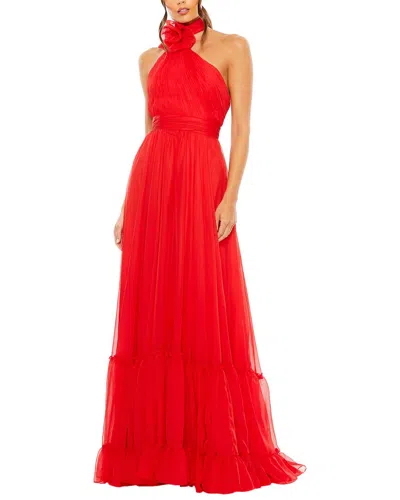 MAC DUGGAL RUCHED DETAILED HIGH NECK EVENING DRESS