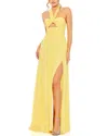 Mac Duggal Ruched Halter Strap Keyhole Flowy Gown