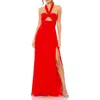 Mac Duggal Ruched Halter Neck Gown In Red