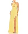 Mac Duggal Ruched Halter Strap Keyhole Flowy Gown In Sunshine
