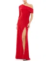 Mac Duggal Ruched Jersey Drop-shoulder Faux Wrap Gown In Red