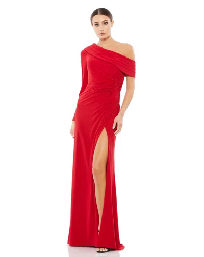MAC DUGGAL RUCHED JERSEY DROP SHOULDER FOLDOVER GOWN