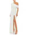 Mac Duggal Ruched Jersey Drop Shoulder Foldover Gown In White
