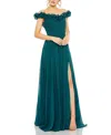 Mac Duggal Ruched Off The Shoulder A Line Gown In Green