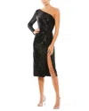 Mac Duggal One-shoulder Sequin Gown With Thigh-high Slit In Black