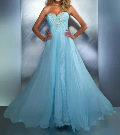 Mac Duggal Ruched Sweetheart Prom Dress With Beaded Sunburst Applique In Ice Blue