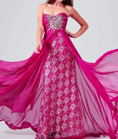 Mac Duggal Ruched Sweetheart Prom Dress With Beaded Sunburst Applique In Magenta In Pink