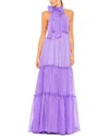 Mac Duggal Bow Neck Tiered Ruffle Gown