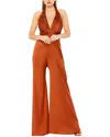 Mac Duggal Ruched Top Wide Leg Satin Jumpsuit