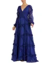 Mac Duggal Cascaded Ruffle Puff Sleeve A Line Gown In Blue