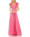Mac Duggal Ruffle Cap Sleeve Cutout Heat Pleated Jumpsuit In Candy Pink