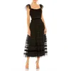 Mac Duggal Tiered Ruffle Tulle Cocktail Midi Dress In Black