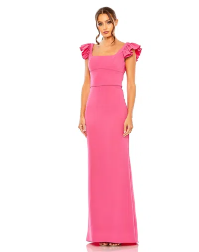 Mac Duggal Ruffle Cap Sleeve Open Back Column Gown In Pink