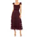Mac Duggal Tiered Ruffle Tulle Cocktail Midi Dress In Amethyst