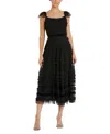 Mac Duggal Tiered Ruffle Tulle Cocktail Midi Dress In Black