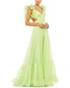 Mac Duggal Rosette Chiffon Cutout Empire Waist Gown