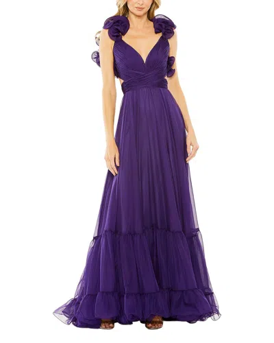 Mac Duggal Sleeveless Ruffle Tiered Cut-out Chiffon Gown In Purple