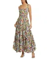 Mac Duggal Ruffle Floral Sweetheart Neck Gown In White Multi