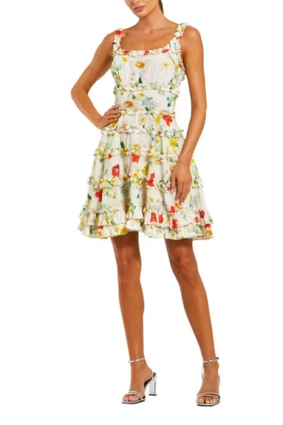 Mac Duggal Ruffle Floral Sweetheart Neck Mini Dress