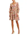 Mac Duggal Ruffle Floral V Neck Cotton Mini Dress In Pink Multi
