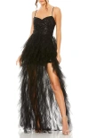 Mac Duggal Women's Ieena Sequin Mini Dress With High Low Ruffle Tiered Train In Black
