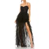 Mac Duggal Ruffle High Low Tiered Train Sequin Mini Dress In Black
